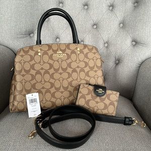 NWT Coach Signature Lillie Carryall In Khaki/Black w/ bonus (used) wallet